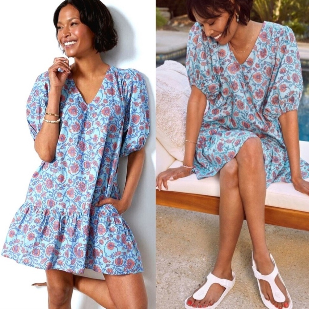 Sundry Evereve Oceana Floral‎ Boho Paisley Print Blue Orange Mini Dress 3/large